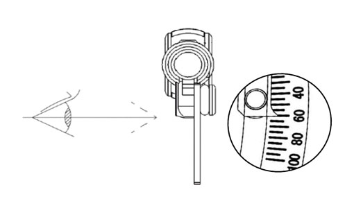 本体の目盛上で置き針が残した、最大値を目視で読み取る